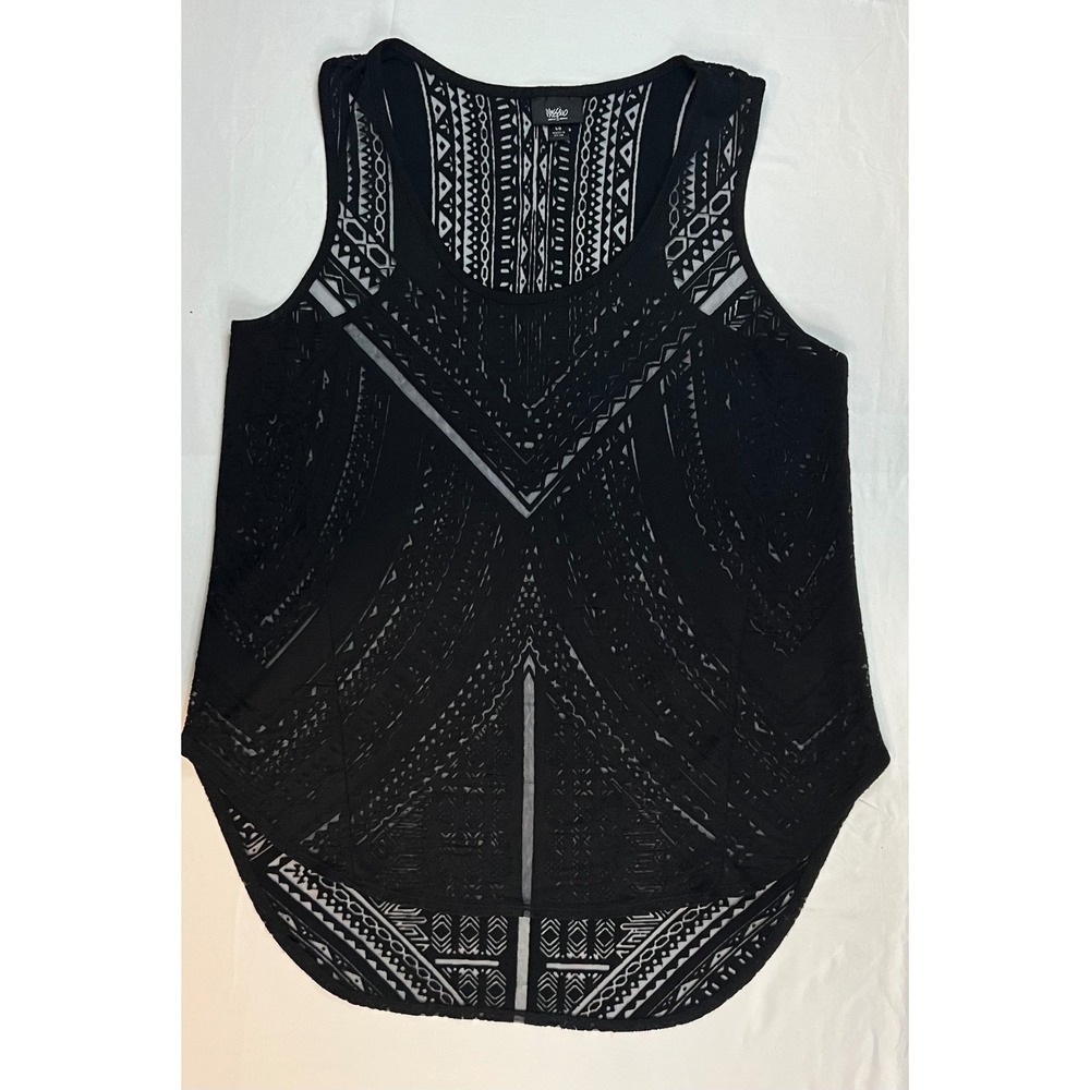 Mossimo Black Geometric Burnout Tank Top High Low Hem Sleeveless Scoop Neck L